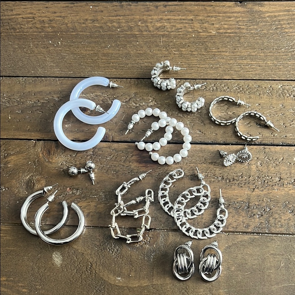 10 Sets of Silver Plated Earrings Hoops and Studs